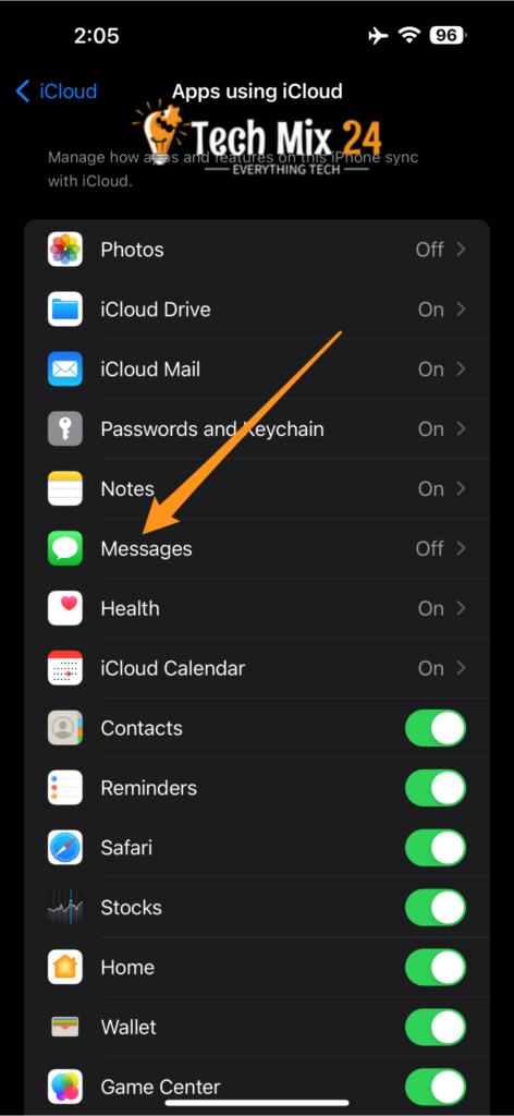 Choose imessage to sync