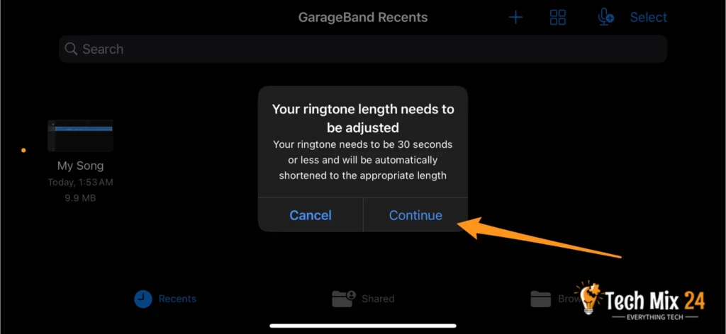 Your ringtone length needs to be adjusted