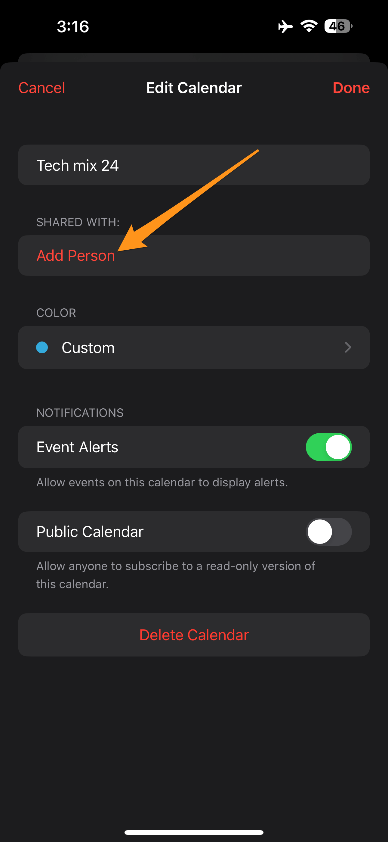 Click Add person How to share calendars on iPhone