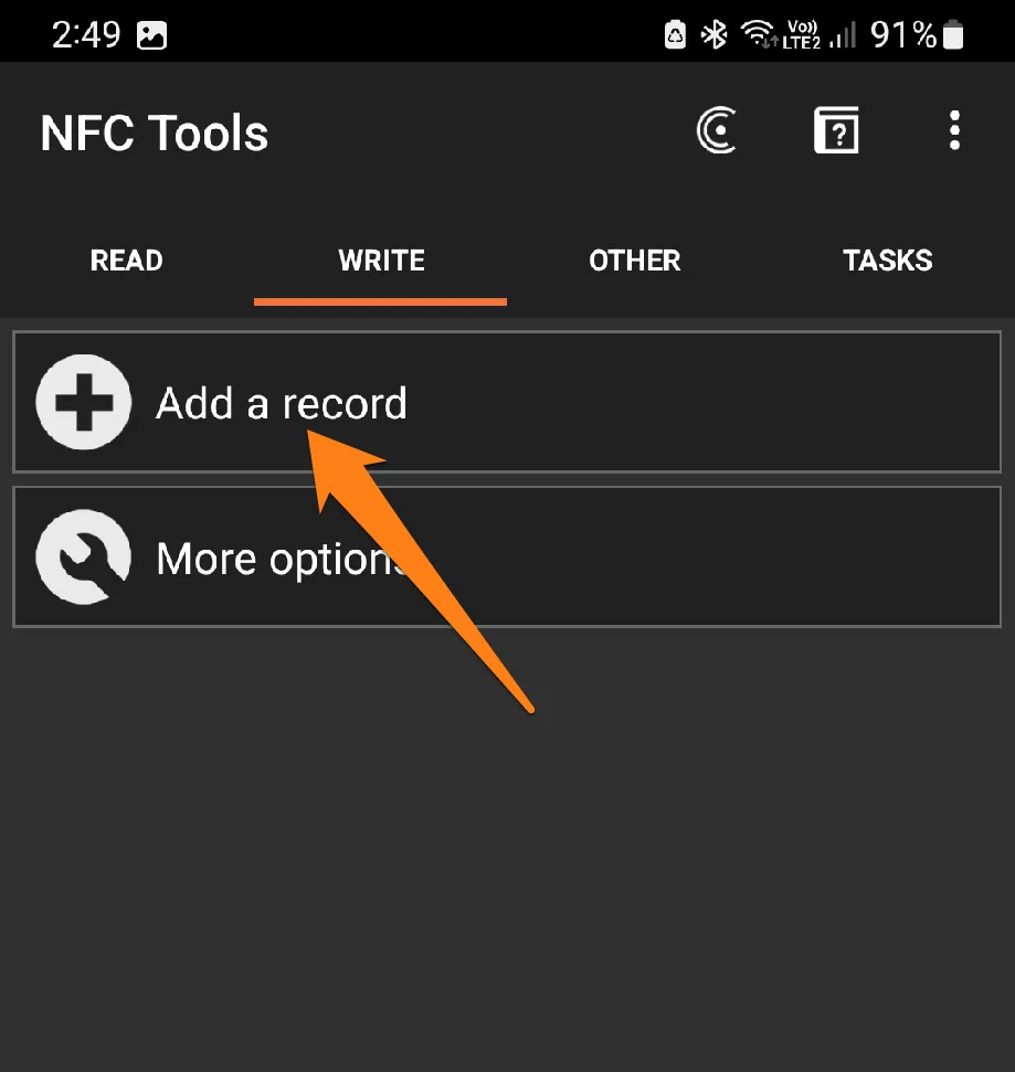 Click on Add Record How to Use NFC on Android